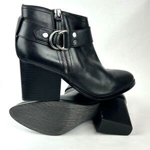 Marc Fisher Black Leather Harness Strap 3" Heel Boots Booties Shoes 8.5 NEW